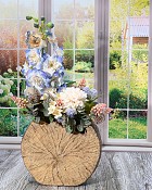 Tree branch ceramic vase with Delphinium and Dahlia 
