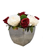 Wood grain metal container with Roses and Peonies