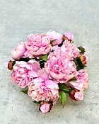 Round glass vase with Pink Peonies in faux water