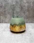 Cambria Seagreen Metallic Etched Glass Hurricane Vase 6" Diameter x 5"