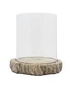 Glass Hurricane with Cement Stone 10" x 10" Grey Base with Clear Glass