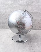 World Globe Silver Finish  9.5" Diameter x 12"