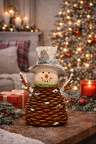 Pinecone snowman in festive decor