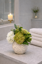 Elegant floral display on bathroom countertop