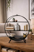 Modern metal shelving with decorative accents