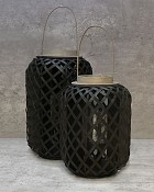 Large Bamboo Black Lantern 11" x 11" x 17"