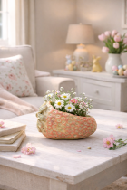 Pastel spring decor on a coffee table