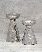 Hammered Ceramic Cone Candle Holder 7.5" Silver Finish