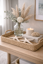 Coastal decor with starfish and candle