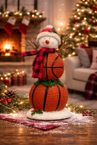 Festive basketball snowman with decorations