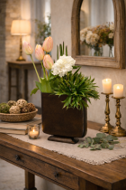 Rustic floral arrangement with warm ambiance
