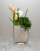 Etched Flat Vase - Pewter Finish 13"H