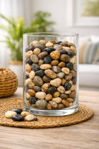 Serene home decor with river rocks