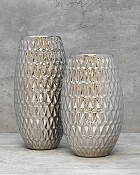 Embossed Diamond Ceramic Bullet Vase 9.75" Silver