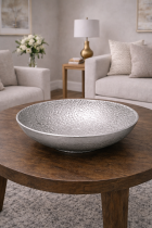 Elegant silver bowl on coffee table