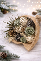 Rustic bouquet with pinecones and succulents