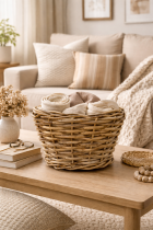 Cozy living room details in neutrals