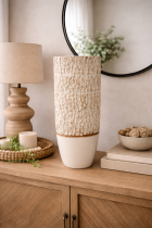 Textured vase and wooden accents