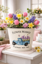 Fleurs printanières dans un seau vintage