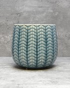 Chevron Pattern Planter Blue 6.25"H
