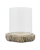 Glass Hurricane with Stone Base 10"H