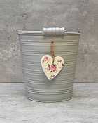 Round Metal Bucket - Grey 6.5"H