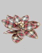 Poinsettia Head With Clip 11" Red Plaid