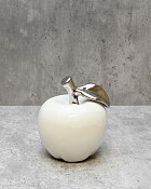 White Ceramic Silver Tipped Apple Sculpture 4.25"H