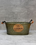 Green Metal Planter with 'Garden' Emblem 10.5"L