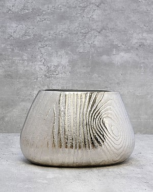 Aluminum Bark Silver Metal Container 8"L