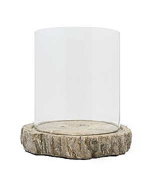 Glass Hurricane with Stone Base 10"H