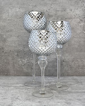 Silver Glass Candle Holder Set  