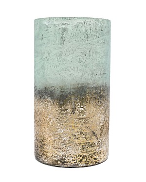 Sea-green Metallic Etched Glass Cylinder 12&quot;H