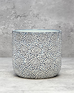 Floral Mosaic Container - Blue/White 4.5&quot;H