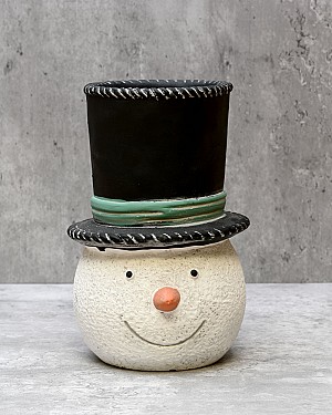 Snowman Cement Hat Planter - Large 8&quot;H