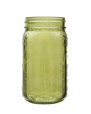 Glass Mason Jar - Green 6.5&quot;H