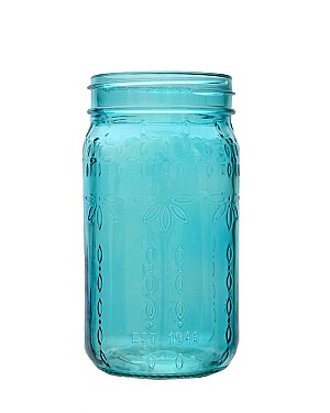 Glass Mason Jar- Teal 6.5&quot;H