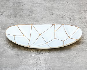 White Wash Patchwork Decorative Plater 14&quot;L