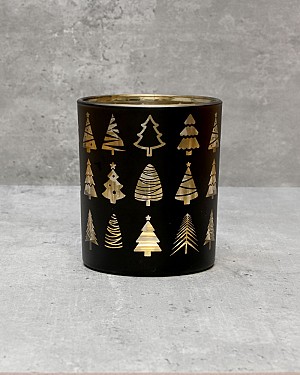 Christmas Tree Tealight - Black/Gold 4&quot;H
