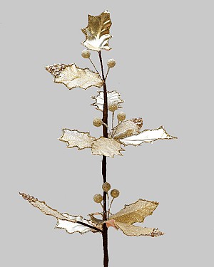 Holly Leaf Spray 26&quot; Champagne Glitter