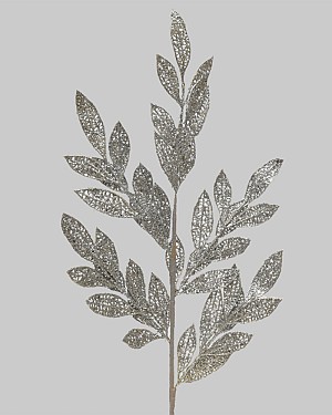 Shimmering Leaf Spray 28&quot; Silver Glitter