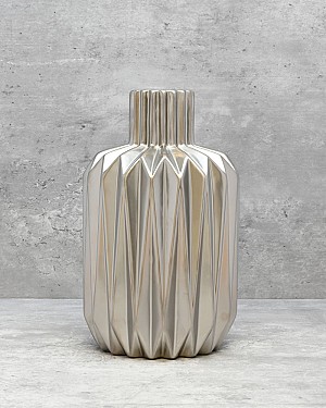Silver Pleated Bottle Vase 10&quot;H
