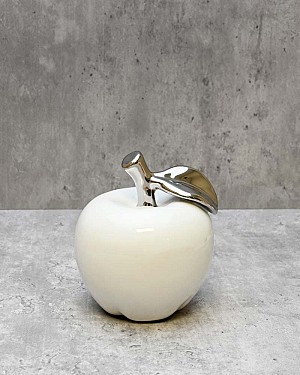 White Ceramic Silver Tipped Apple Sculpture 4.25&quot;H