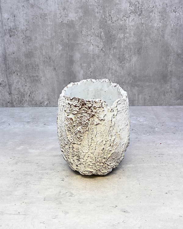Ceramic Fossil Planter White 6"