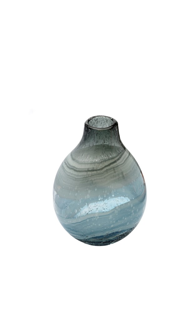 Blue Swirl Glass Bulb Vase 8" x 4.5" x 10.75"