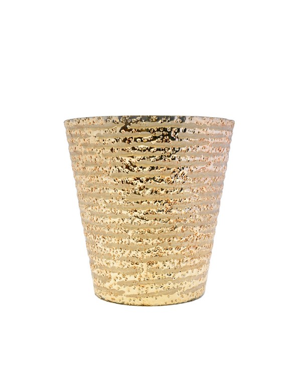 Line Etched Gold Lustre Tapered Glass Vase 6"H