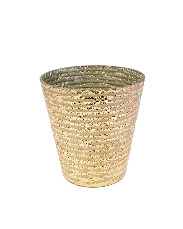 Etched Line Gold Lustre Taper Glass Vase  6" x 6"