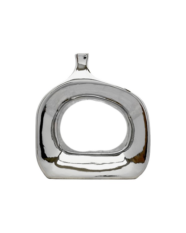 Chrome Finish Open Ceramic Vase 11"