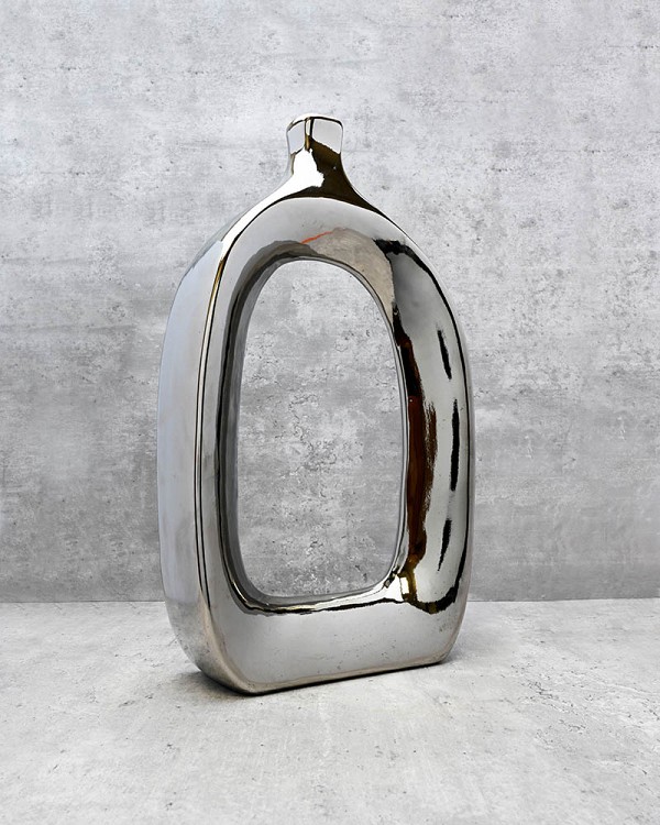 Chrome Finish Open Ceramic Vase 15.75"