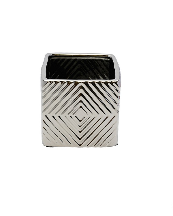 Radiance Ceramic Silver Finish Cube Container 4" x 4" x 4"
